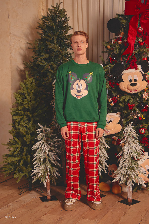 Conjunto Pantalón Crewneck Verde Navidad Mickey