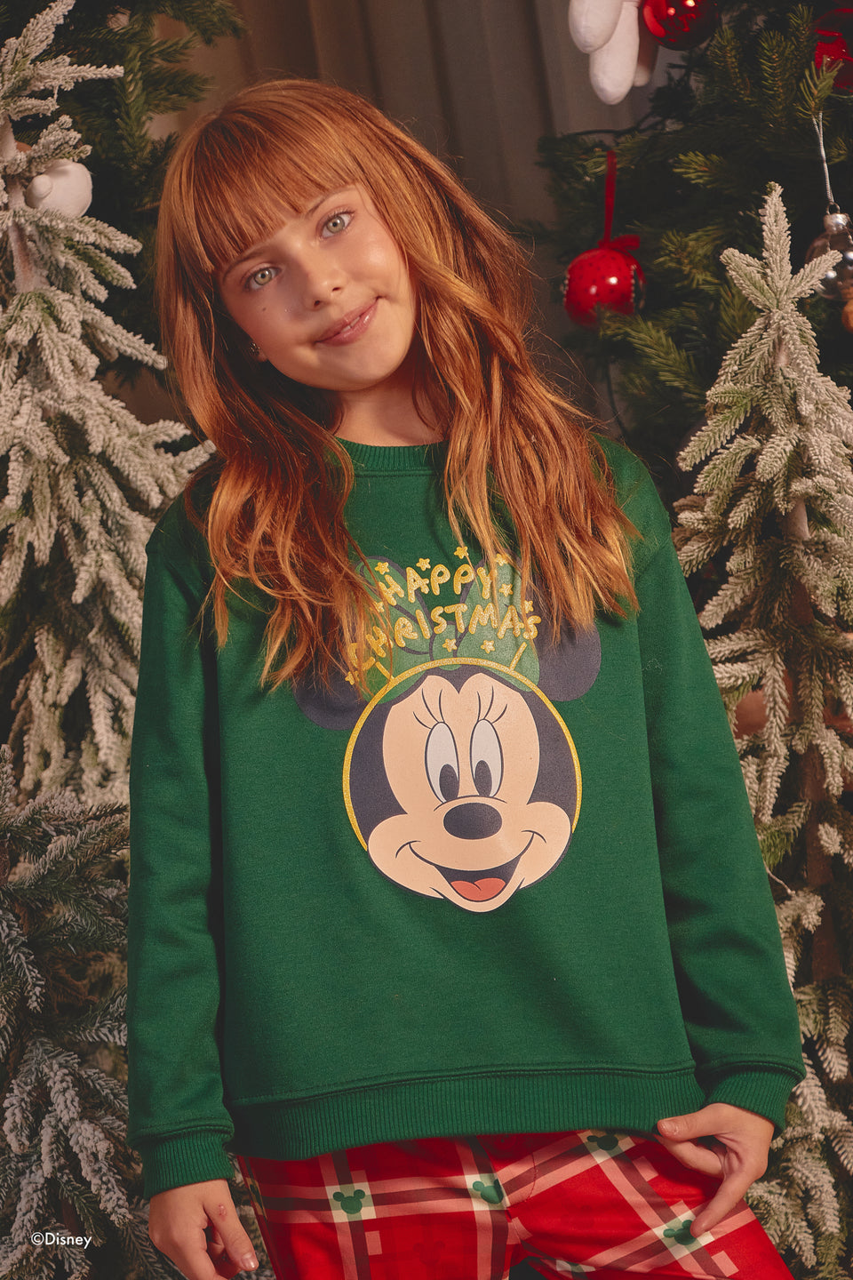 Conjunto Pantalón Crewneck Verde Navidad Kids Minnie