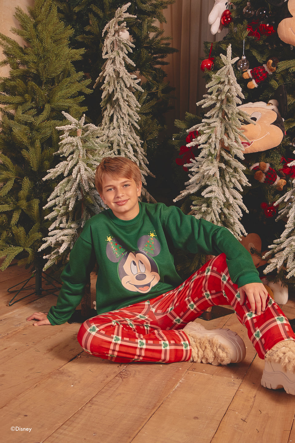 Conjunto Pantalón Crewneck Verde Navidad Kids Mickey
