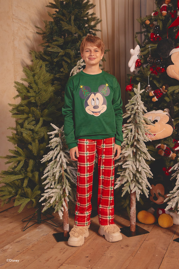 Conjunto Pantalón Crewneck Verde Navidad Kids Mickey