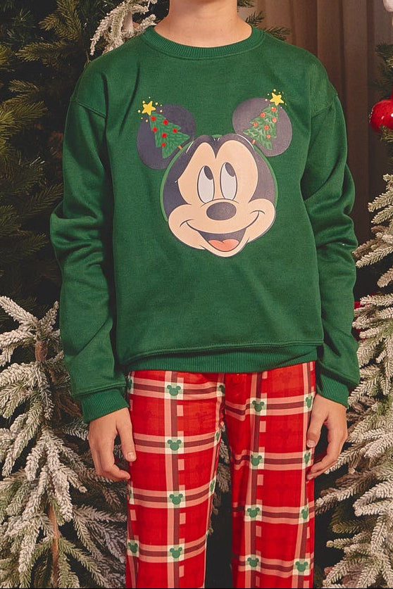 Conjunto Pantalón Crewneck Verde Navidad Kids Mickey