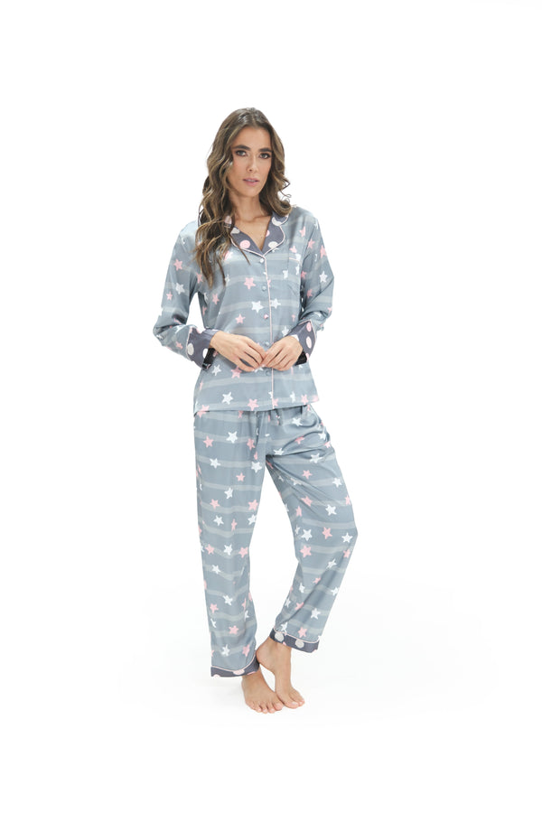 Imagen del producto: Conjunto pantalón gris estrellas rosa y blancas