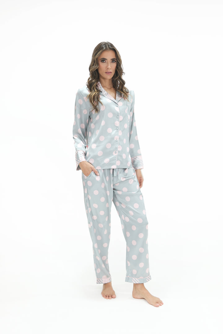 Imagen del producto: Conjunto pantalón gris bolas rosa