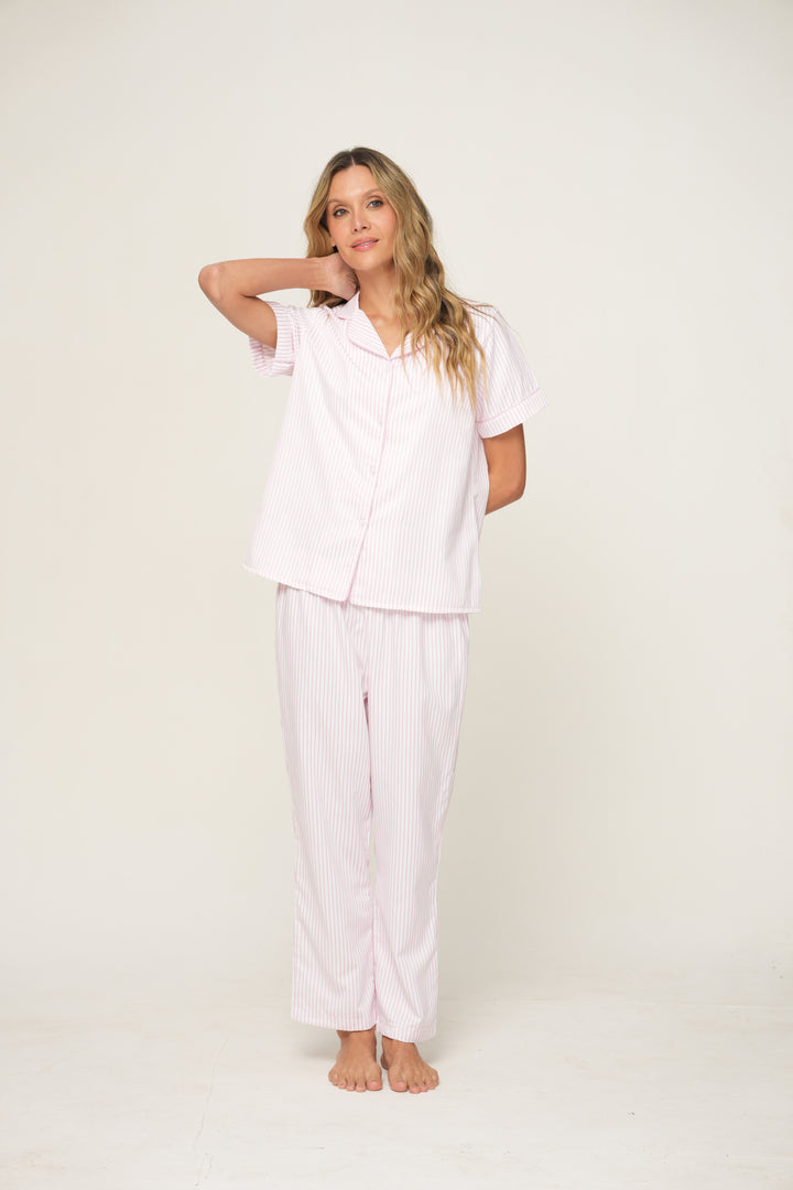 Imagen del producto: Pantalon fancy blanco lineas rosa