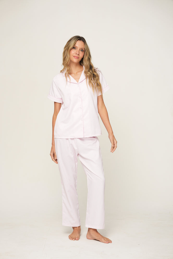 Imagen del producto: Pantalon fancy blanco lineas rosa