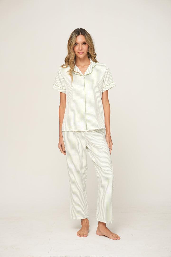 Imagen del producto: Pantalon fancy blanco lineas verde