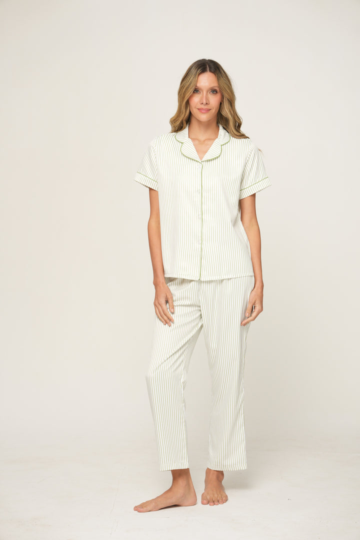 Imagen del producto: Pantalon fancy blanco lineas verde