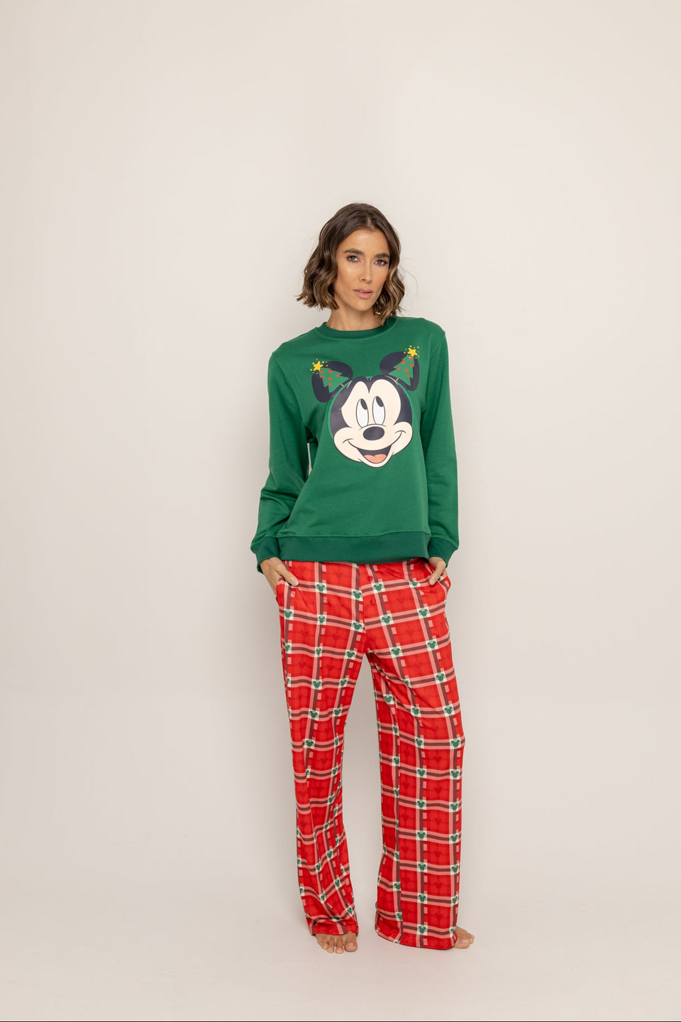 Conjunto Pantalón Crewneck Verde Navidad Mickey