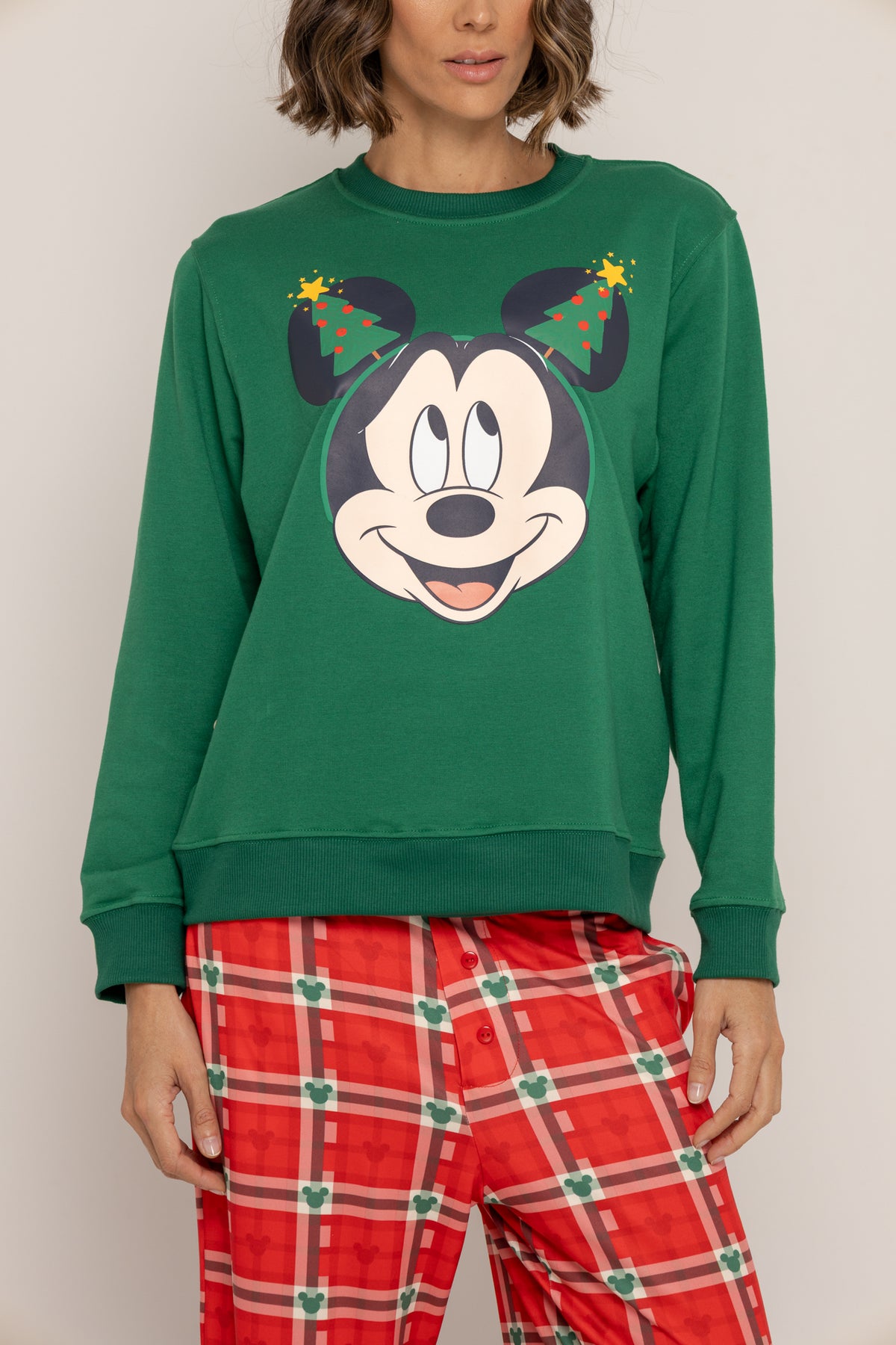 Conjunto Pantalón Crewneck Verde Navidad Mickey