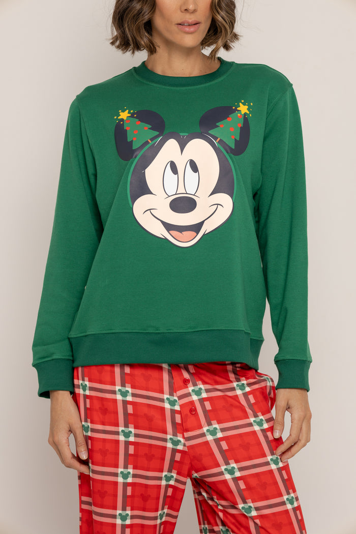 Conjunto Pantalón Crewneck Verde Navidad Mickey
