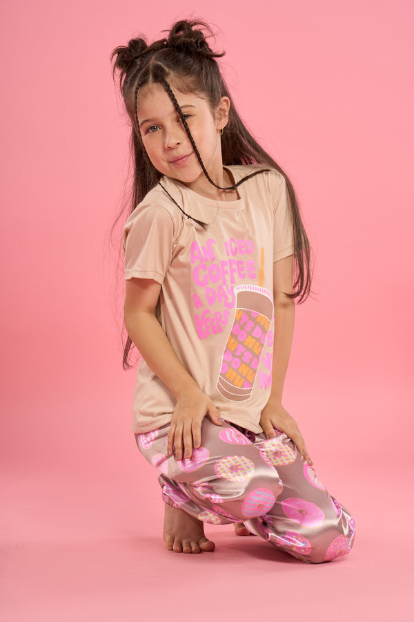 Dolce kids pantalon satin café donas camiseta nude