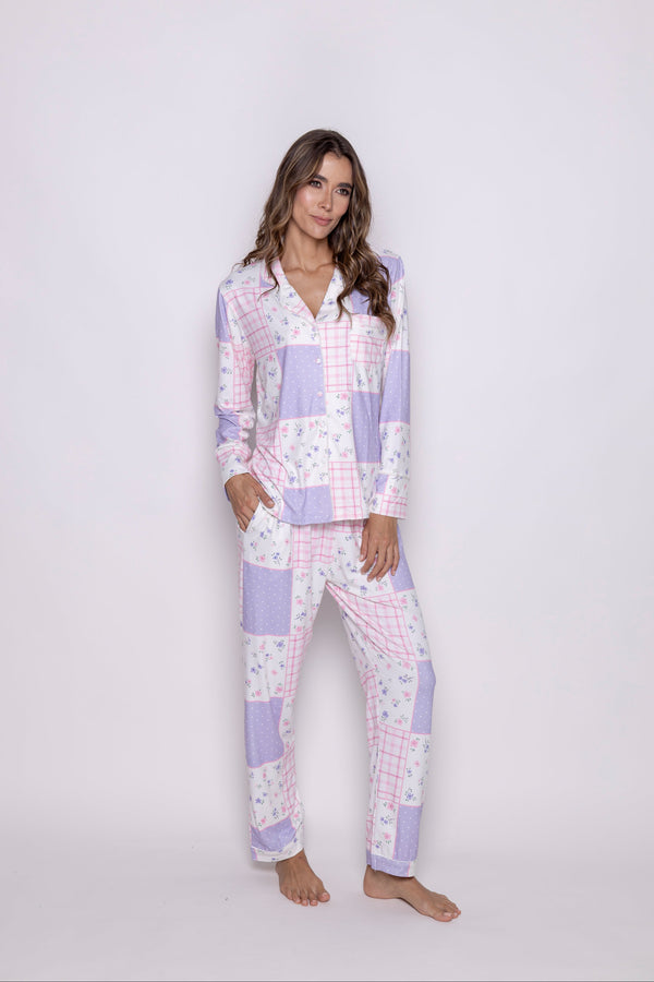 Conjunto pantalón morado flores