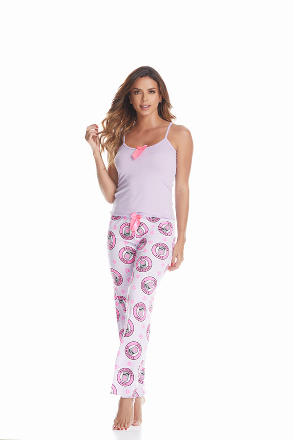 Conjunto pantalón morado positive cat camisa lila