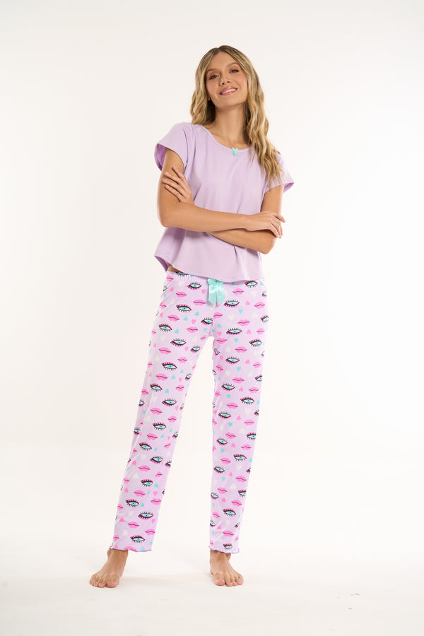 Conjunto pantalón morado ojitos camiseta morada