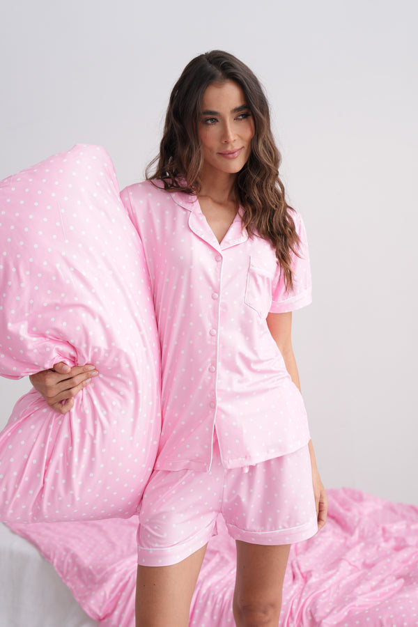 Conjunto short rosa puntos