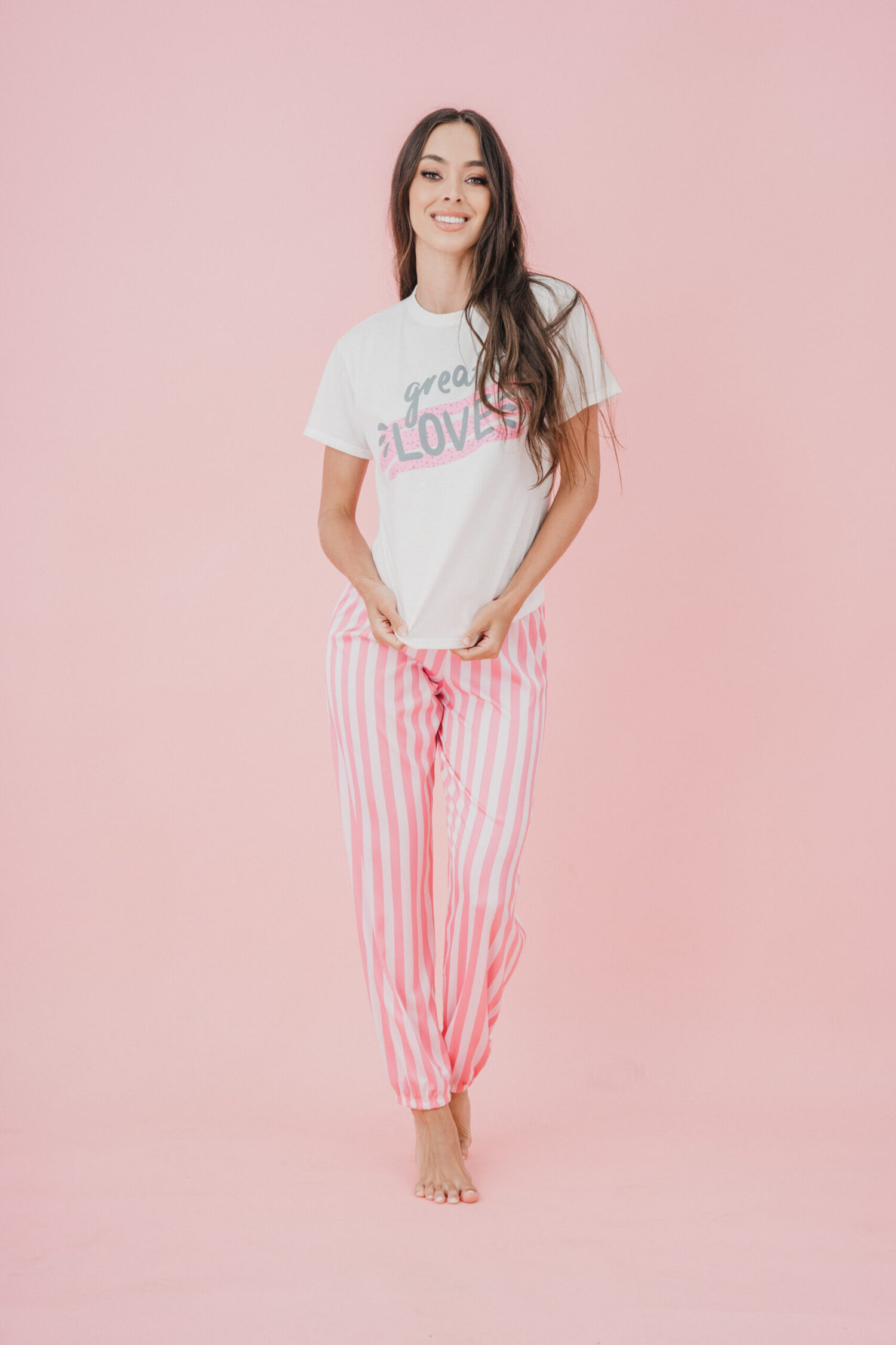 Imagen del producto: Conjunto pantalón lineas rosa y blancas