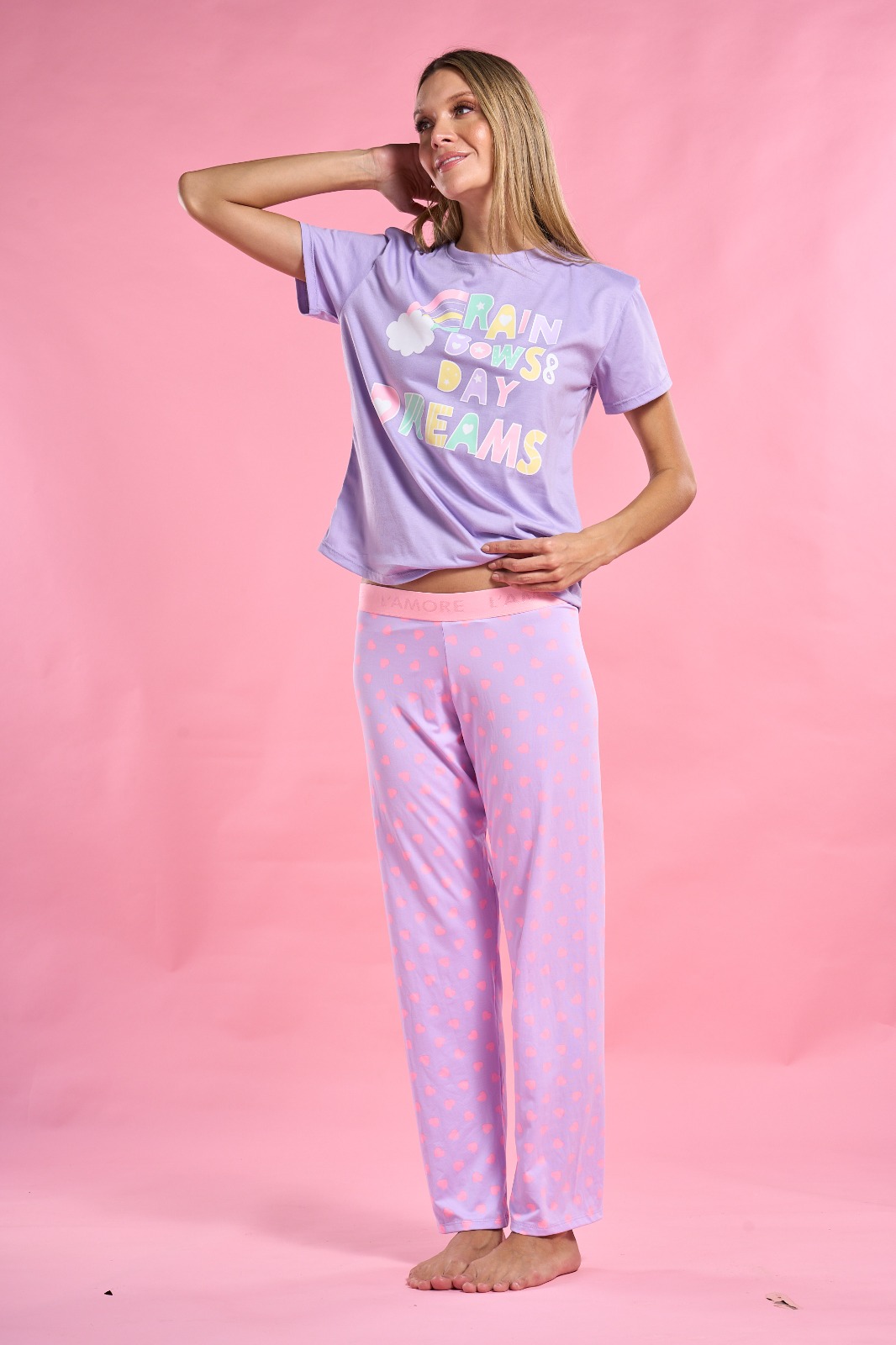 Imagen del producto: Conjunto pantalón elastico corazones rosa